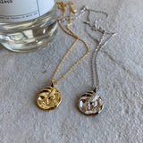 925 Silver Leaf Pendant Necklace Women Geometric Coin Jewelry