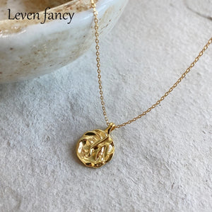 925 Silver Leaf Pendant Necklace Women Geometric Coin Jewelry