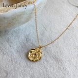 925 Silver Leaf Pendant Necklace Women Geometric Coin Jewelry