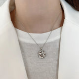 925 Silver Leaf Pendant Necklace Women Geometric Coin Jewelry