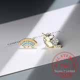 925 Silver Rainbow Unicorn Stud Earrings Asymmetric For Women Kids