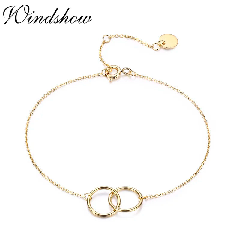 925 Sterling Silver Double Round Circles Chain Bracelets for Women