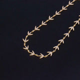 925 Silver Crystal Bay Leaf Necklace Chain for Ladies