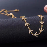 925 Silver Crystal Bay Leaf Necklace Chain for Ladies