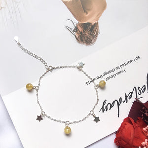 925 Silver Chain Anklets Rutilated Quartz Anklets Wealth Luck Gemstone