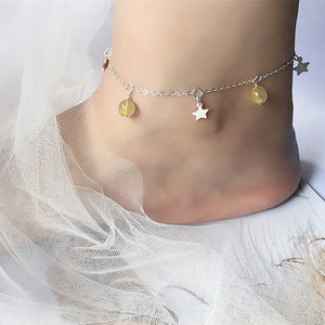 925 Silver Chain Anklets Rutilated Quartz Anklets Wealth Luck Gemstone