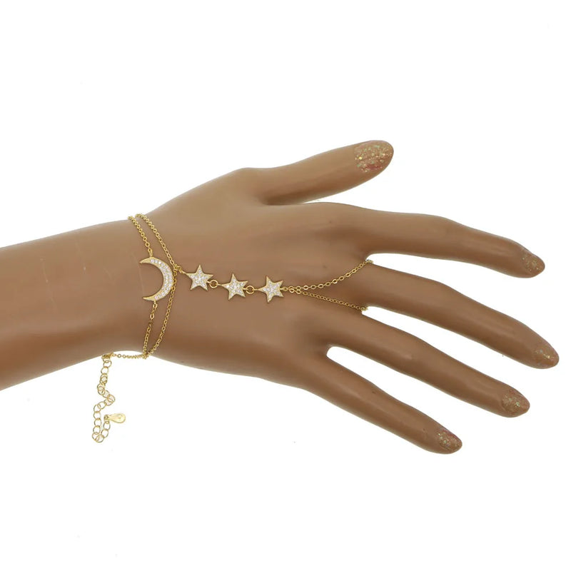925 Silver Link Chain Bezel Cz Infinity Star Moon Slave Bracelet