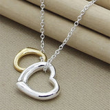 Sterling Silver Double Heart Pendant Necklace Charm Jewelry