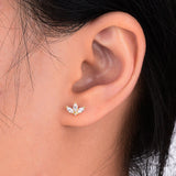 925 Sterling Silver Leaf Stud Earrings Wedding Fine Jewelry