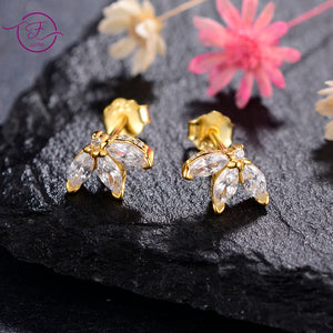 925 Sterling Silver Leaf Stud Earrings Wedding Fine Jewelry