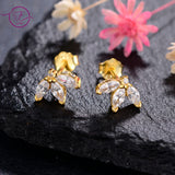 925 Sterling Silver Leaf Stud Earrings Wedding Fine Jewelry