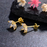 925 Sterling Silver Leaf Stud Earrings Wedding Fine Jewelry