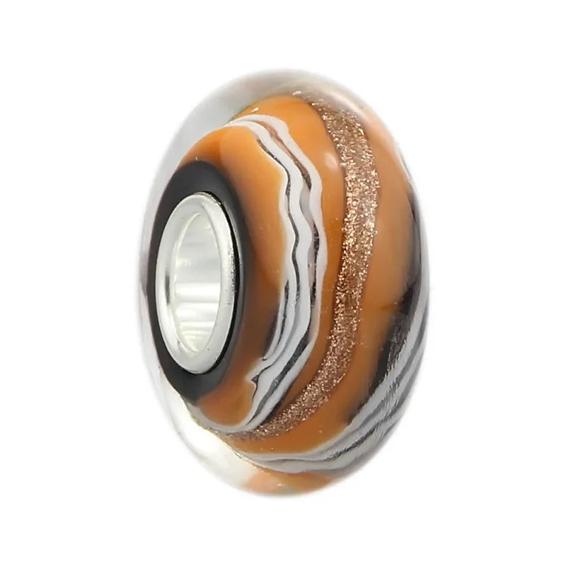 925 Silver Foil Glass Flower Charm Beads Fit European Bracelet