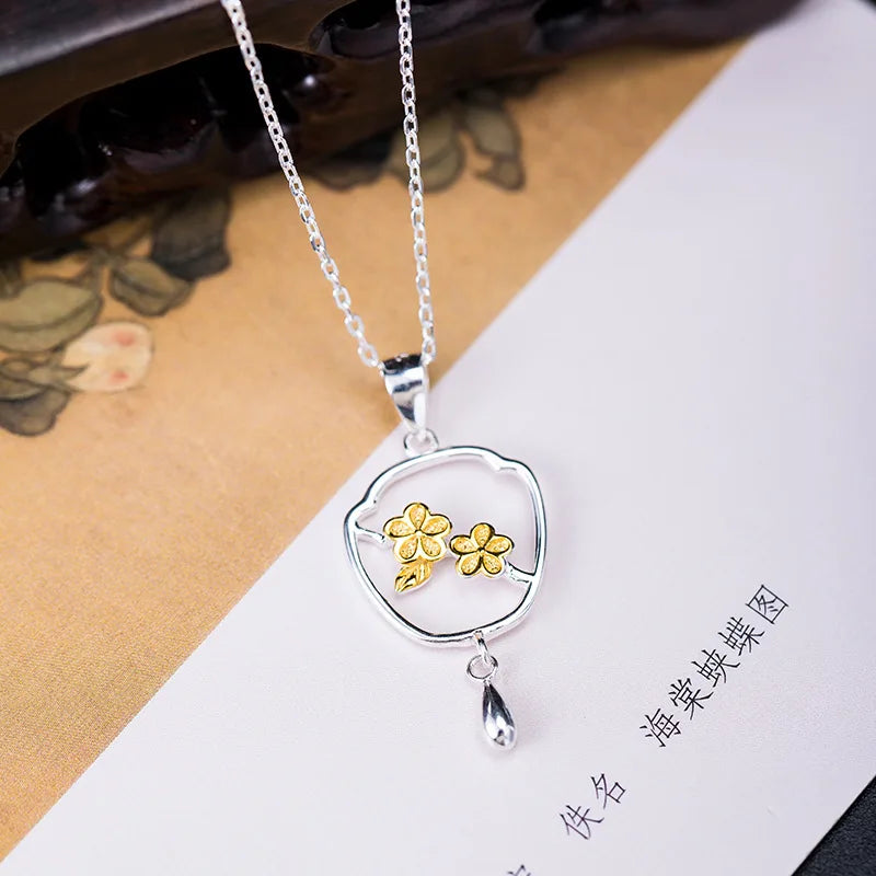 925 Silver Lilac Flowers Pendant Necklace Vintage Jewelry