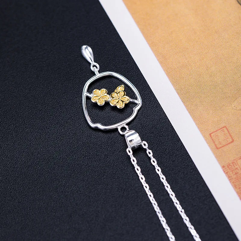 925 Silver Lilac Flowers Pendant Necklace Vintage Jewelry