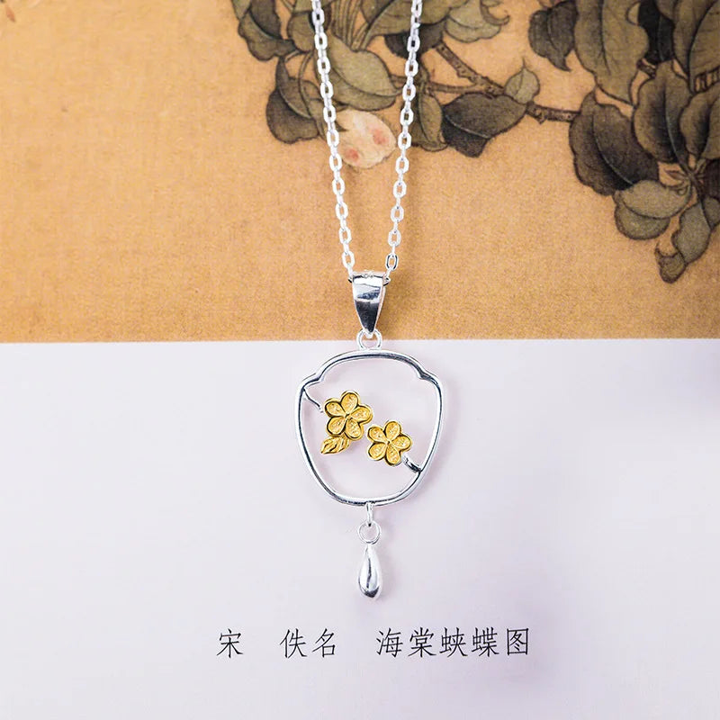 925 Silver Lilac Flowers Pendant Necklace Vintage Jewelry