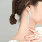 925 Silver Long Chain Drop Earrings Tricolor Piercing Jewelry