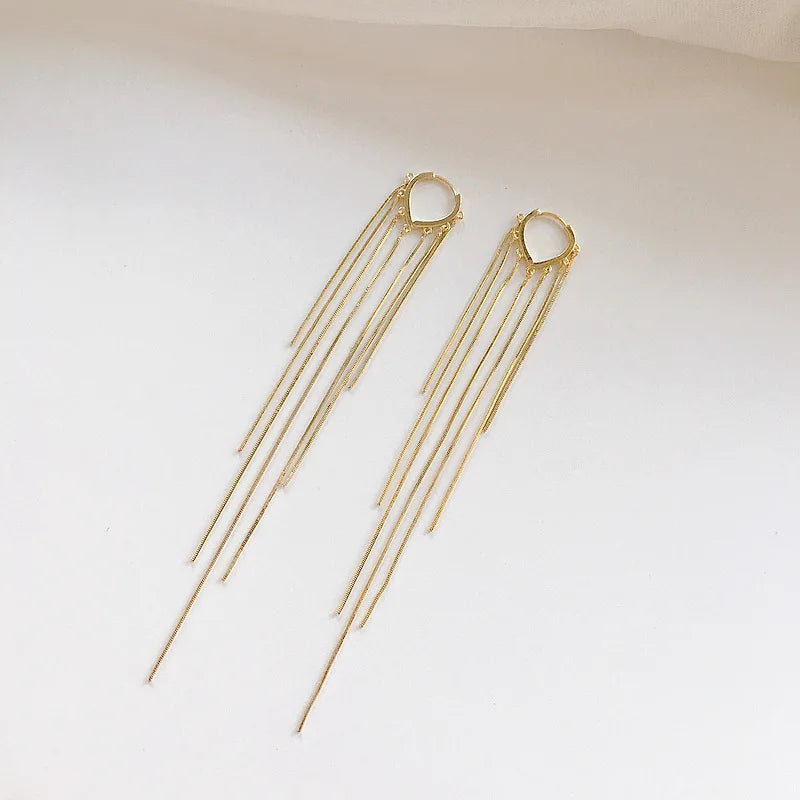 925 Silver Long Chain Drop Earrings Tricolor Piercing Jewelry