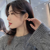 925 Silver Long Chain Drop Earrings Tricolor Piercing Jewelry