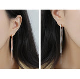 925 Silver Long Chain Drop Earrings Tricolor Piercing Jewelry