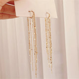 925 Silver Long Chain Drop Earrings Tricolor Piercing Jewelry