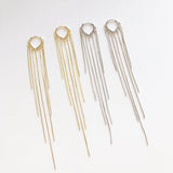 925 Silver Long Chain Drop Earrings Tricolor Piercing Jewelry