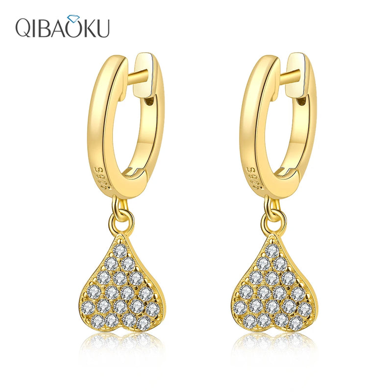 925 Silver Loved Heart Zircon Drop Earrings for Women