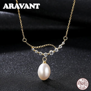 925 Silver Necklace Cubic Zircon Freshwater Pearl Pendant Jewelry