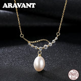 925 Silver Necklace Cubic Zircon Freshwater Pearl Pendant Jewelry