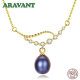 925 Silver Necklace Cubic Zircon Freshwater Pearl Pendant Jewelry