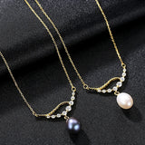 925 Silver Necklace Cubic Zircon Freshwater Pearl Pendant Jewelry