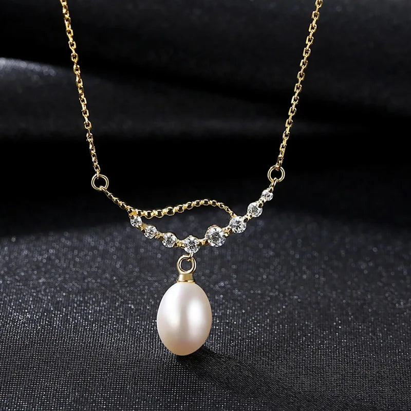 925 Silver Necklace Cubic Zircon Freshwater Pearl Pendant Jewelry