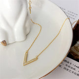 925 Silver V-Shaped Necklace Pav? Zircon Women Charm Jewelry