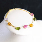 925 Silver Plated Bracelet - Tourmaline Double Chain Gemstone Bracelet