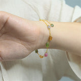 925 Silver Plated Bracelet - Tourmaline Double Chain Gemstone Bracelet