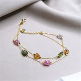 925 Silver Plated Bracelet - Tourmaline Double Chain Gemstone Bracelet