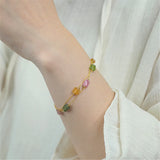 925 Silver Plated Bracelet - Tourmaline Double Chain Gemstone Bracelet