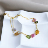 925 Silver Plated Bracelet - Tourmaline Double Chain Gemstone Bracelet