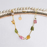 925 Silver Plated Bracelet - Tourmaline Double Chain Gemstone Bracelet