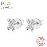 925 Silver A-Z Letter Beads Earrings Women Stud Hypoallergenic Brincos