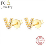 925 Silver A-Z Letter Beads Earrings Women Stud Hypoallergenic Brincos
