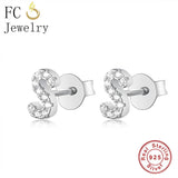 925 Silver A-Z Letter Beads Earrings Women Stud Hypoallergenic Brincos