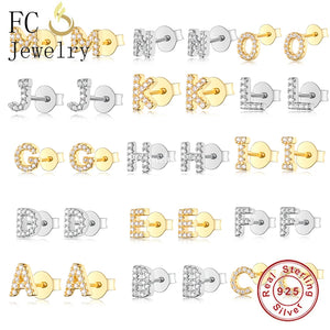 925 Silver A-Z Letter Beads Earrings Women Stud Hypoallergenic Brincos