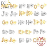 925 Silver A-Z Letter Beads Earrings Women Stud Hypoallergenic Brincos