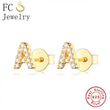 925 Silver A-Z Letter Beads Earrings Women Stud Hypoallergenic Brincos