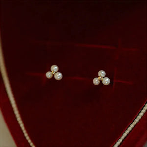 Vintage Three Pearl Stud Earrings for Women