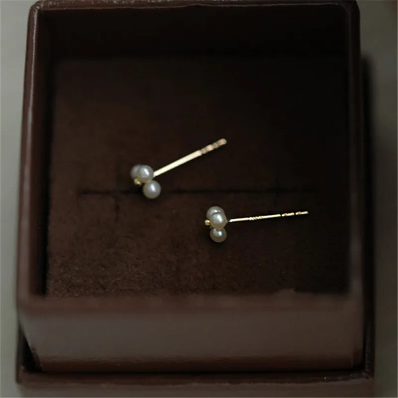 Vintage Three Pearl Stud Earrings for Women