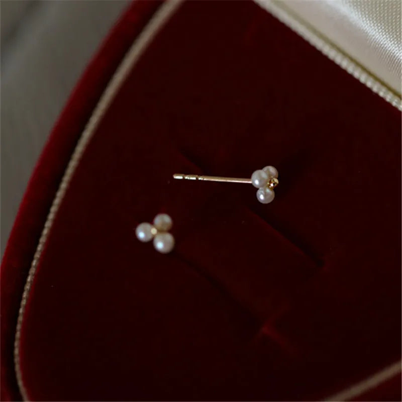 Vintage Three Pearl Stud Earrings for Women