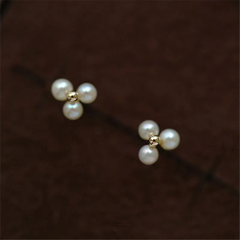 Vintage Three Pearl Stud Earrings for Women