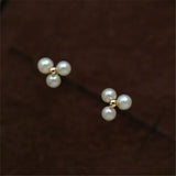 Vintage Three Pearl Stud Earrings for Women